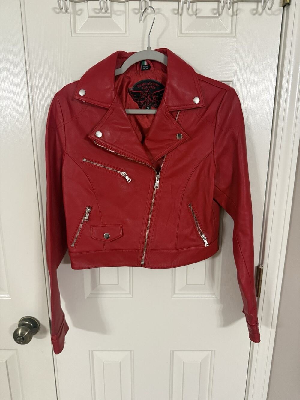 Knoles & Carter Red Lamb Leather Biker Jacket XL